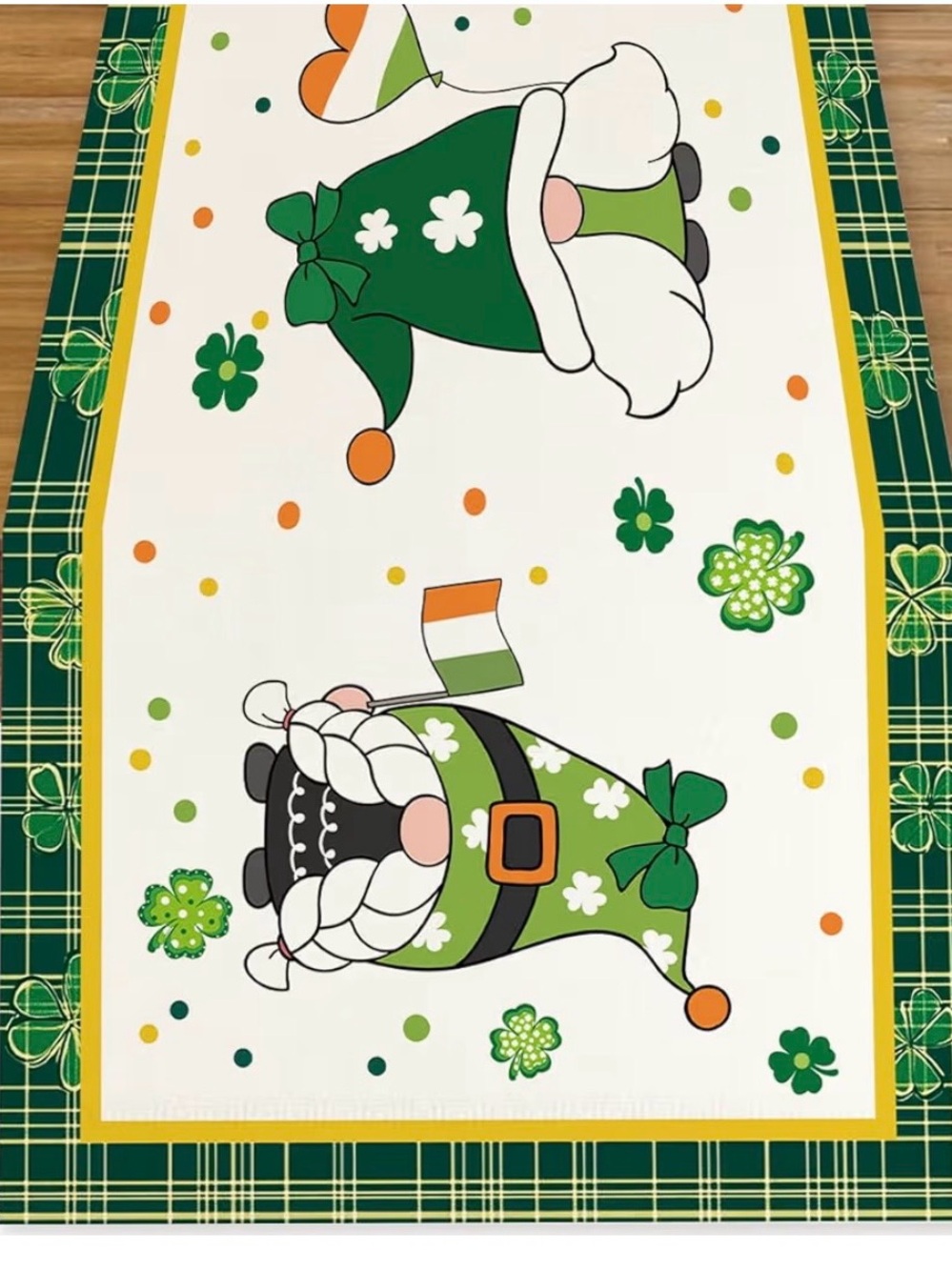 St. Patrick's Day Gnome Table Runner - Green Holiday Decor